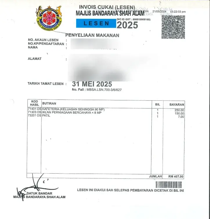 Majlis Bandaraya Shah Alam Business License